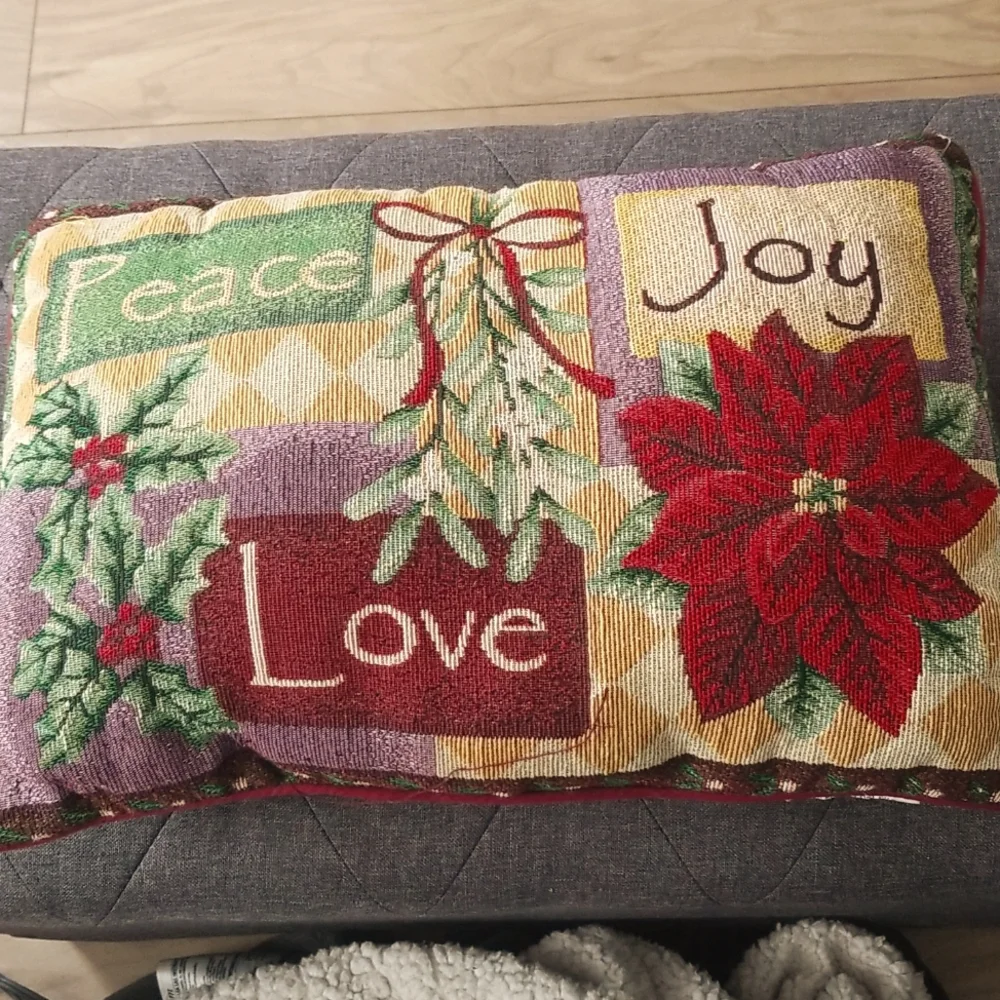 Vintage Peace Joy Love Tapestry Accent Pillow